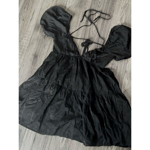 Cotton Candy LA Smocked Baby Doll Poof Dress - Shiny Black Small, Built In Short